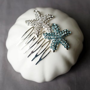 Bridal Aqua Blue Rhinestone Hair Comb Wedding Crystal Starfish Hair Clip Wedding Hair Accessories Beach Wedding Jewelry CM095LX