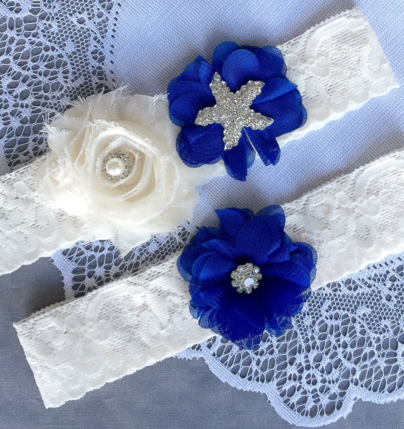 Liga de casamento conjunto de liga de noiva azul escuro real conjunto de liga de renda marfim strass cristal estrela do mar liga praia casamento gr124lx