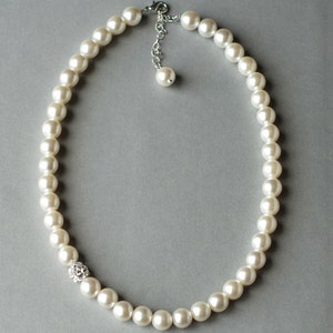 Bridal Pearl Rhinestone Necklace Bracelet Earring Crystal Wedding Jewelry Set White or Ivory Pearl ST001LX image 2