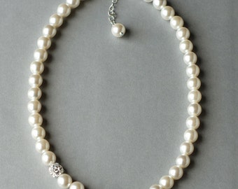 SALE Bridal Pearl Rhinestone Necklace Crystal Wedding Jewelry White or Ivory NK008LX