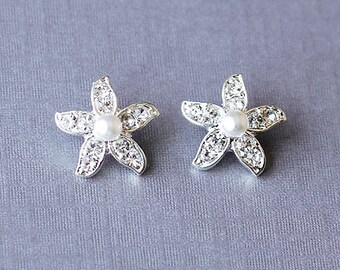 Bridal Earring Wedding Earring Rhinestone Pearl Earring Crystal Earring Starfish Stud Earring Beach Wedding Jewelry ER028LX