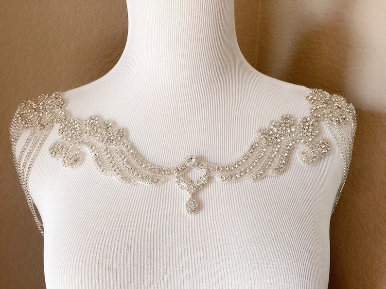 Bridal Rhinestone Necklace Crystal Necklace Shoulder Necklace Wedding Jewelry Bridal Jewelry Wedding Dress Accessory SN003LX image 3