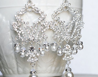 Hochzeits-Ohrring Hochzeit Ohrring Strass Chandelier Ohrringe Crystal Pearl Chandelier Ohrringe Braut Hochzeit Schmuck ER041LX