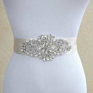 Bridal Sash Belt Wedding Dress Sash Belt Rhinestone Wedding Sash Belt Rhinestone Sash Belt Ivory Ribbon SA022LX
