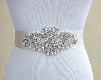 Bridal Sash Belt Wedding Dress Sash Belt Rhinestone Wedding Sash Belt Rhinestone Sash Belt Ivory Ribbon SA022LX