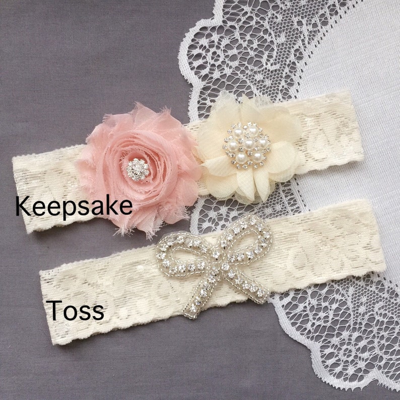 Wedding Garter Bridal Garter Peach Pink Garter Set Lace Garter Set Ribbon Bow Rhinestone Crystal Pearl Garter Princess GR177LX image 2