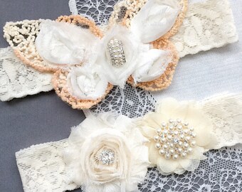 Wedding Garter Belt Set Bridal Garter Set Butterfly Ivory Lace Garter Belt Lace Garter Set Rhinestone Crystal Garter GR153LX