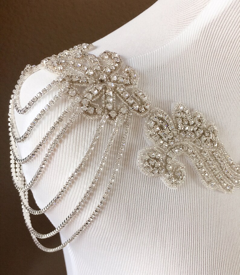 Bridal Rhinestone Necklace Crystal Necklace Shoulder Necklace Wedding Jewelry Bridal Jewelry Wedding Dress Accessory SN003LX image 5