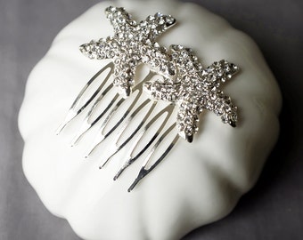Bridal Rhinestone Hair Comb Double Crystal Starfish Hair Comb Hair Clip Wedding Hair Accessories Beach Wedding Jewelry CM096LX