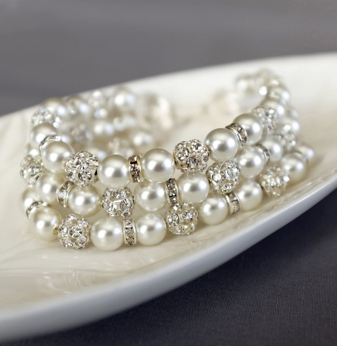 Bridal Pearl Rhinestone Bracelet Crystal Bracelet White Gold Etsy