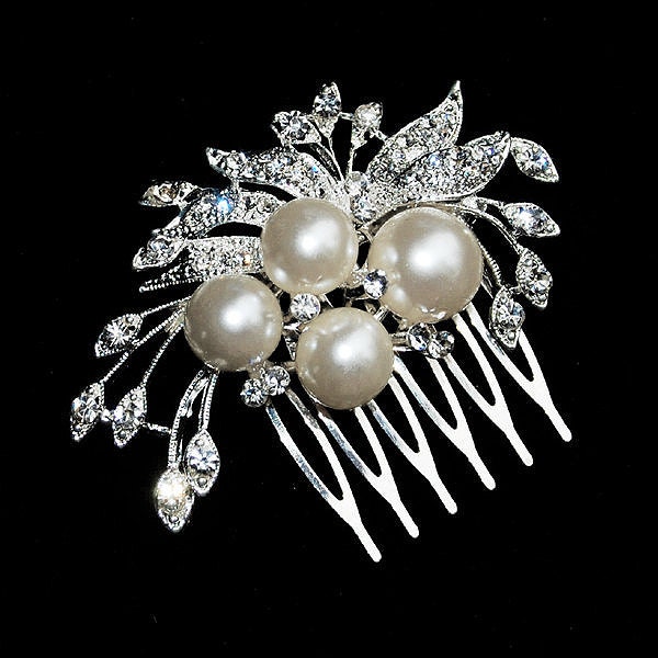 SALE Rhinestone Pearl Bridal Hair Comb Wedding Jewelry Crystal Flower Side Tiara BELLINI Collection CM002LX