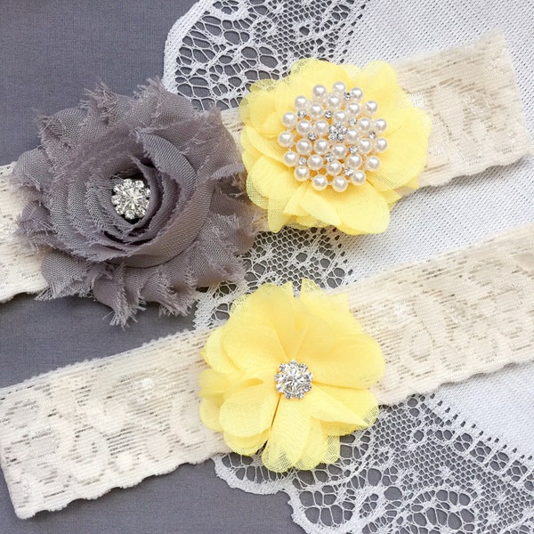 Wedding Garter Belt Set Bridal Garter Set Ivory Lace Garter Belt Yellow Garter Set Rhinestone Crystal Pearl Garter GR190LX