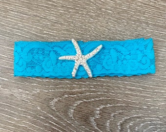 Liga de casamento liga de noiva turquesa azul liga conjunto renda liga strass cristal estrela do mar liga praia casamento gr075lx