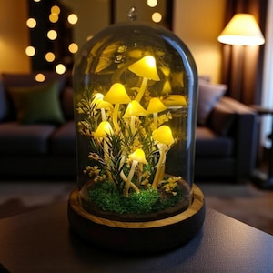 Enchanted Forest Mushroom Lamp, Yellow Night Light - Table Top Decor for a Magical Home