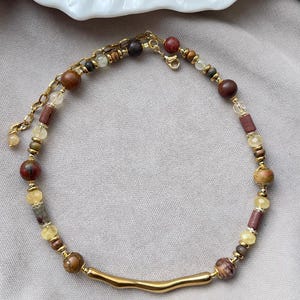 Handmade Jasper Citrine Amethyst Choker, Gold Gemstone Necklace Jewelry Design, Unique Crystal Gift for Her, Women Stone Necklace