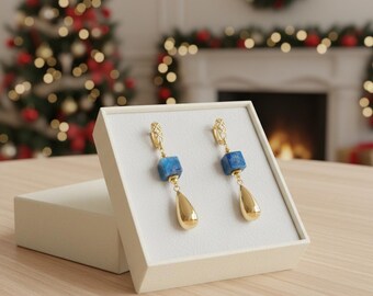Kyanite Earrings, Blue Crystal Earrings, Intuition Stone Jewelry, Drop Earrings, Healing Crystal Earrings, Spiritual Jewelry for Her