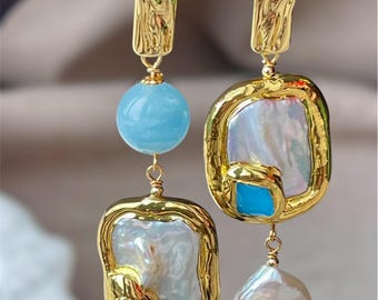 Pendientes de perlas, piedras preciosas con efecto gota para mujer, regalo de joyería espiritual, pendientes colgantes bohemios hechos a mano, regalo de cumpleaños
