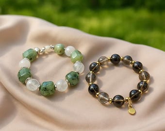 Rose Quartz And Smoky Quartz Bracelet Set, Chakra Jewelry, Self Love Bracelet, Protection Bracelet, Healing Crystal Jewelry, Gift For Her