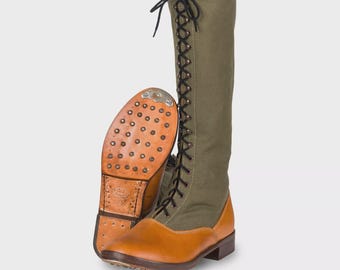 Handmade Canvas & Leather Tall Riding Boots - Vintage Cavalry Style