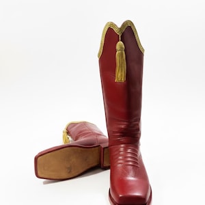 Handmade Red Leather Boots, Gold Tassel, Ottoman Style Folk Dance Footwear image 1