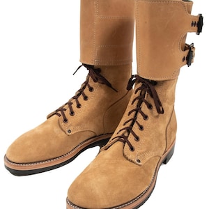 Handmade Roughout Leather Combat Boots – Vintage Style Double Buckle Army-Inspired Field Footwear