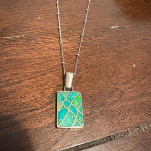 18” sterling silver blue green opal inlaid pendant necklace