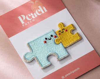 Iron On Embroidery Patch Pair Jigsaw Pieces