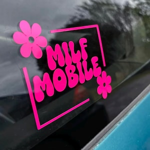 MILF Mobile Car Decal | Funny Mom Sticker | Car Window Vinyl | Multiple Colors and Sizes | Glitter & Regular Options | Trendy Mom