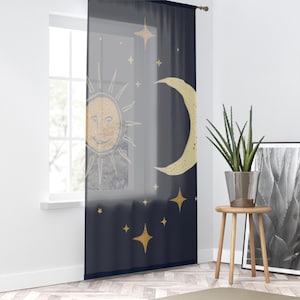 Celestial Sun and Moon Window Curtain, Bohemian Decor, Starry Night Home Accent, Astrology Theme, Living Room, Bedroom