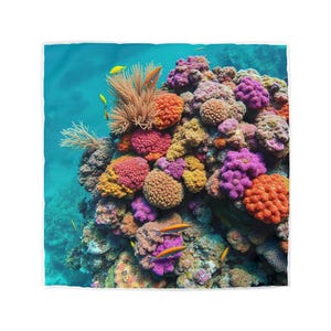 Vibrant Coral Reef Microfiber Duvet Cover, Beach Decor, Ocean-Inspired Bedding, Colorful Home Textile, Gift for Ocean Lovers