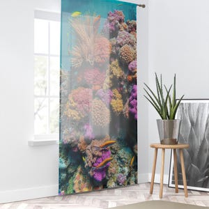 Colorful Coral Reef Window Curtain, Ocean Vibes Curtain, Beach House Decor, Coastal Living, Nature-Themed Home, Tropical Window Treatment