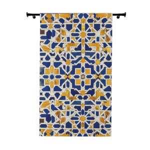 Moroccan Tile Pattern Window Curtain | Boho Home Decor, Living Room Accent, Bedroom Drapery, Unique Gift Idea, Festival Decoration
