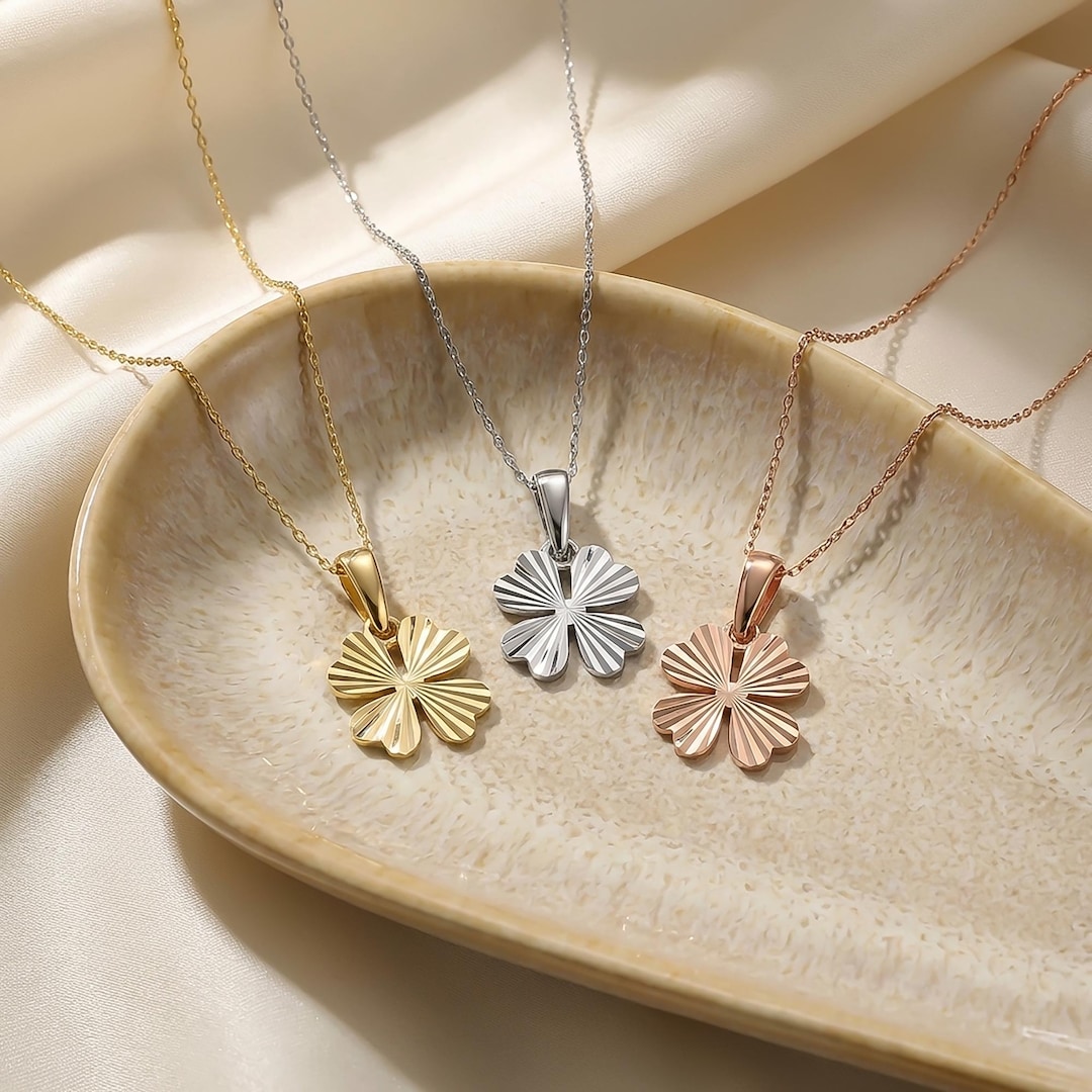 Minimal Four Leaf Gold Clover Necklace 14K Solid Gold Lucky Jewelry - Etsy