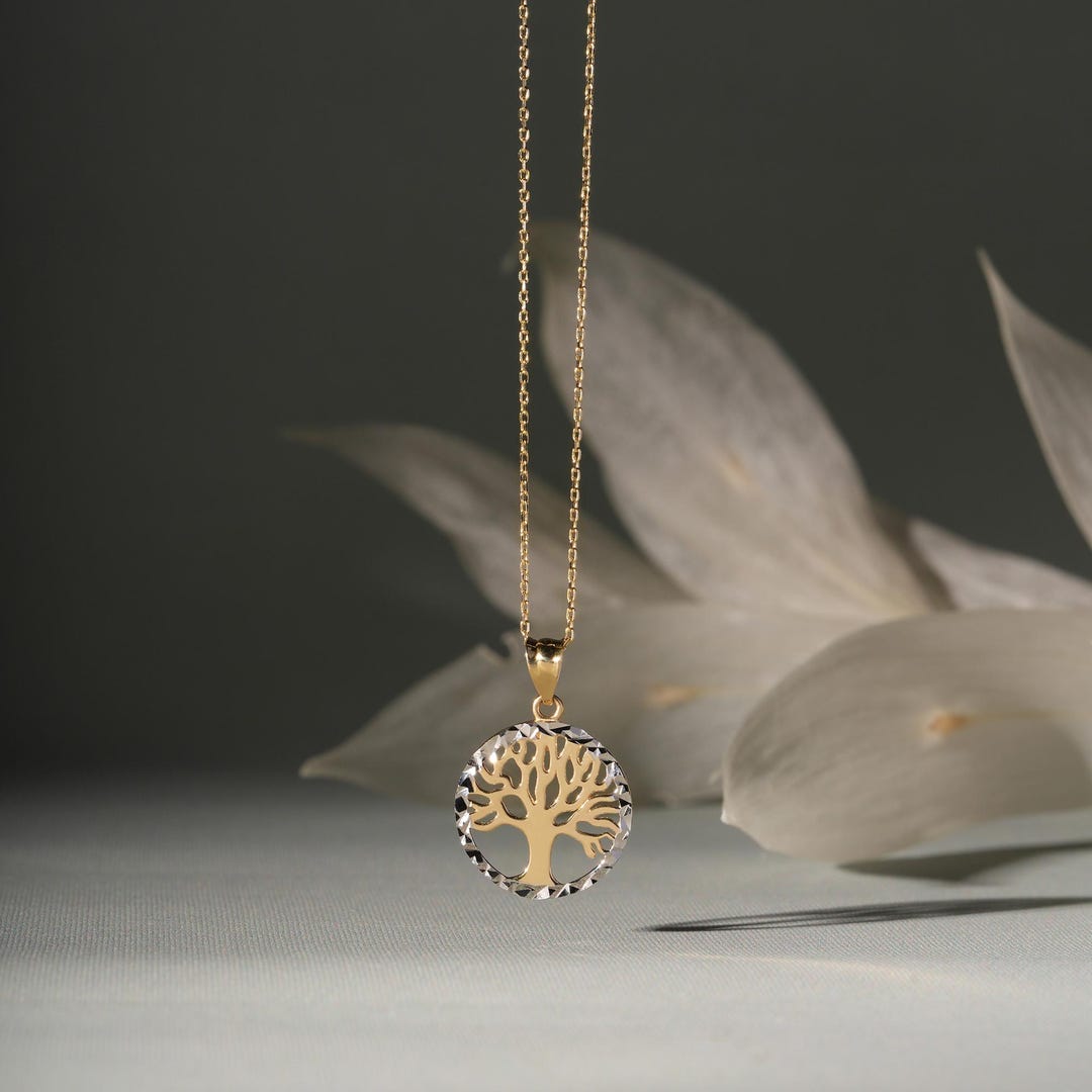 14K Solid Gold Tree of Life Pendant Necklace: Family Symbol Jewelry - Etsy