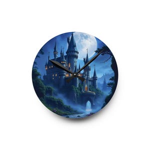 Enchanted Castle Acrylic Wall Clock, Fantasy Decor, Home Wall Art, Gift for Dreamers, Unique Timepiece, Magical Wall Decor