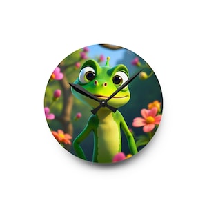 Whimsical Frog Acrylic Wall Clock, Charming Home Decor, Kid&#39;s Room Accent, Nature Lover Gift, Unique Wall Art, Playful Wall Clock