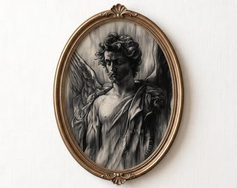 Angel Wall Art Charcoal Drawing Guardian Angel Printable Christian Religious Artwork Heavenly Decor Spiritual Art Digital Download