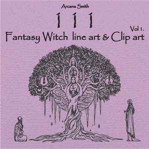 111 Fantasy Witch line art & Clip art Vol1. Vector bundle ,Witchcraft SVG, Mystical Elements ,Magic Graphic, Mystical Sticker , Illustration