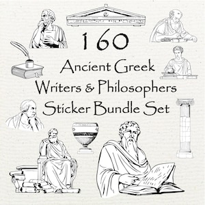 160  Ancient Greek Writers & Philosophers Sticker Bundle Set ai clipart and illustration graphic material for classic collection artwork