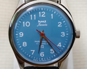 Vintage Refurbished HMT janata blue dial Mechanical Manual Winding Watch| 17 Jewels Wrist Watch.