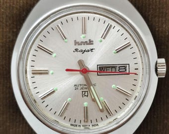 Vintage Refurbished HMT Rajat Silver Dial Mechanical Automatic Watch| 21 Jewels Wrist Watch.
