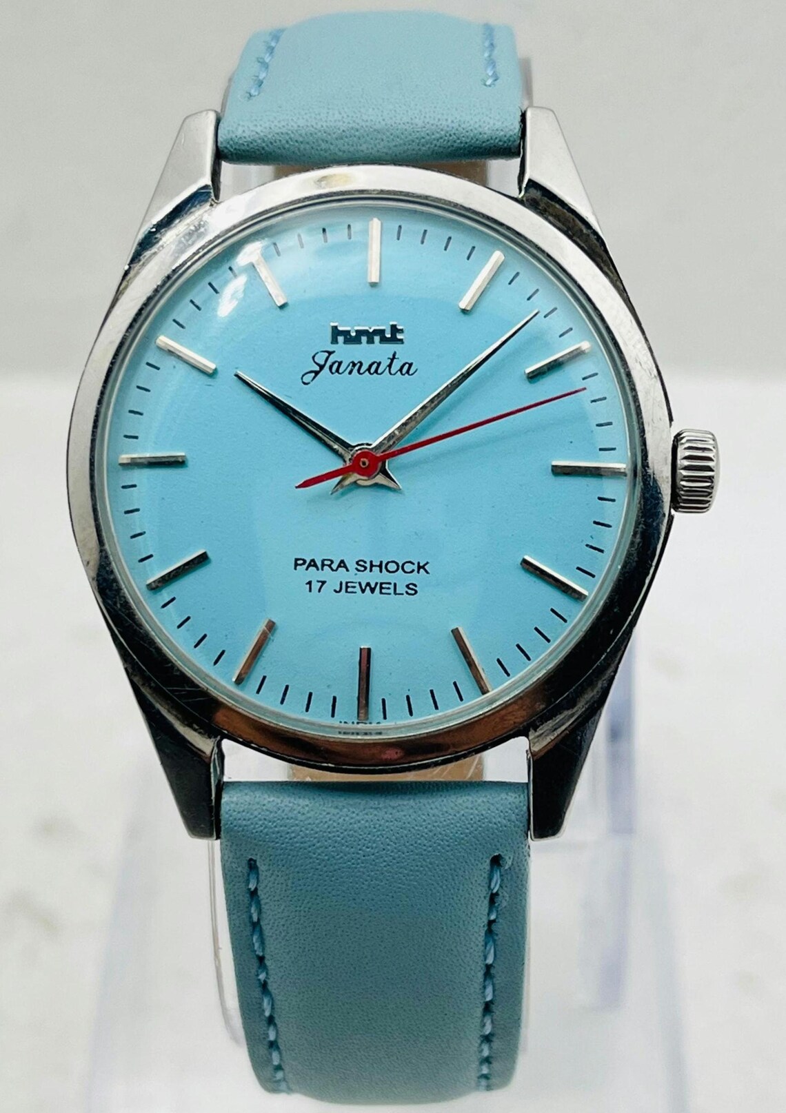 Refurbished HMT Janata Sky Blue Dial Watch | 17 Jewels Mechanical Wristwatch, foto 1 de 5
