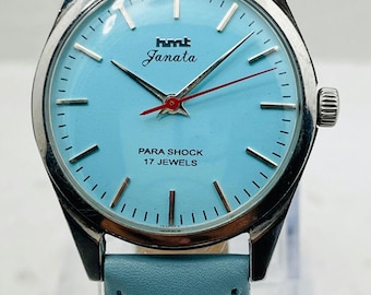 Refurbished HMT Janata Sky Blue Dial Watch | 17 Jewels Mechanical Wristwatch