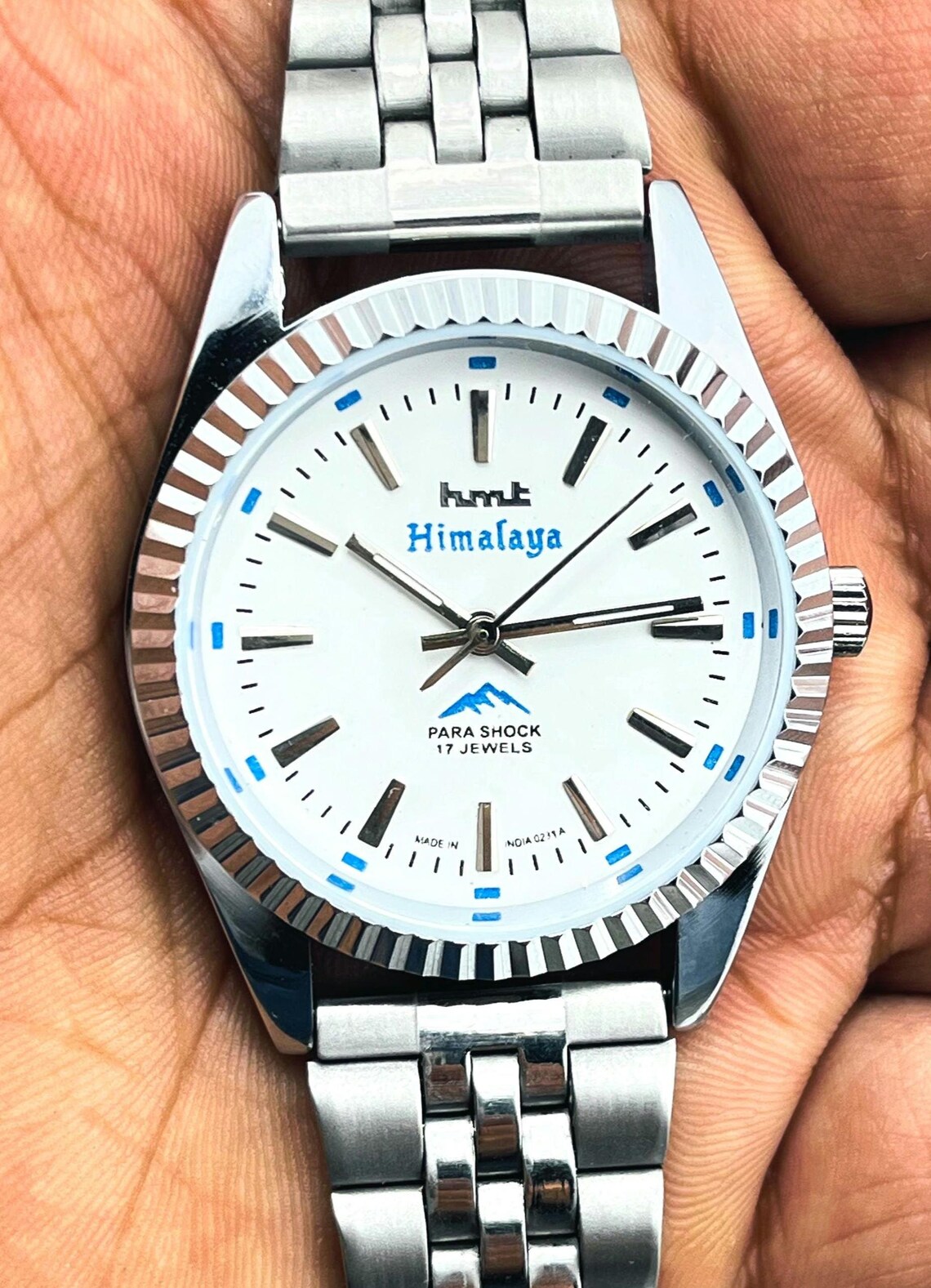 HMT Himalaya Mechanical Watch | White Dial, 17 Jewels, Made in India Men's Wristwatch, foto 4 de 5