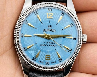 Vintage Roamer Manual Winding Watch| Sky Blue Dial| 17 Jewels Wrist Watch.