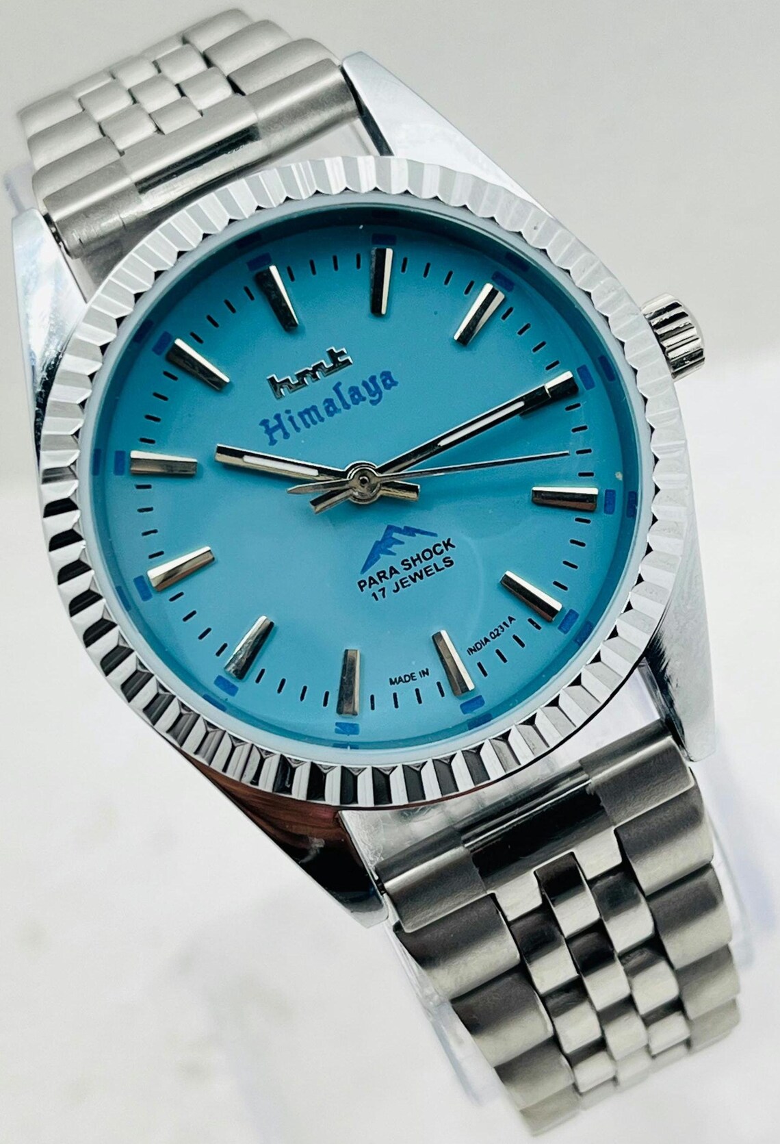 HMT Himalaya Mechanical Watch | Sky Blue Dial, 17 Jewels, Made in India, foto 4 de 5