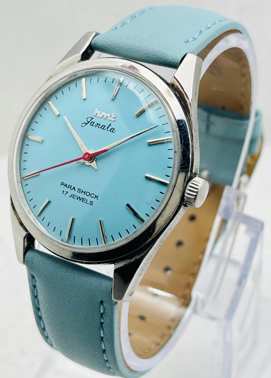 Refurbished HMT Janata Sky Blue Dial Watch | 17 Jewels Mechanical Wristwatch, foto 2 de 5