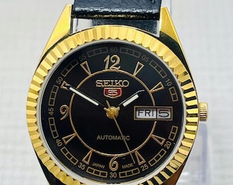 Refurbished Gold Plated Seiko 5 Automatic Watch, Black Dial  display picture 2