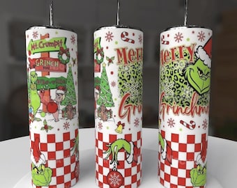 Vaso navideño Grinch: vaso metálico de 20 oz para bebidas frías y calientes
