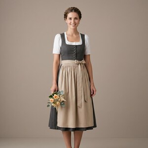 Houtskoolgrijze dirndl-jurk, damesoutfit oktoberfest, Beierse jurk met blouse German Folk Festival-jurk, perfect cadeau
